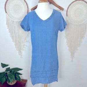 Bluet chambray tencel grommet detail v neck shirt dress size 8
